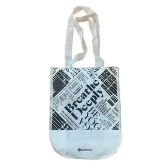 Lululemon White Reusable Shopping/Gift Snap Closure Bag “Breathe Deeply” - Picture 1 of 5